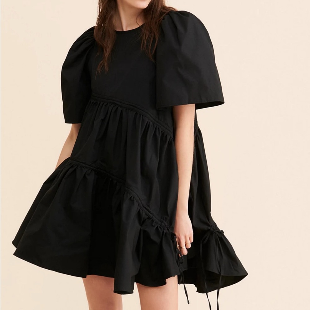 Ruched Dress | Ghospell oversized ruched mini dress in Black
